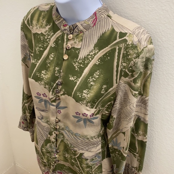 Citron Silk Green Tan Button Down Shirt S - Picture 2 of 7